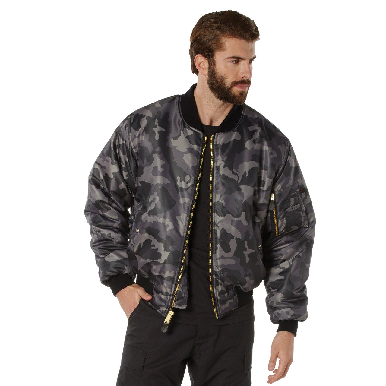 Rothco MA-1 Flight Jacket: Black Camo
