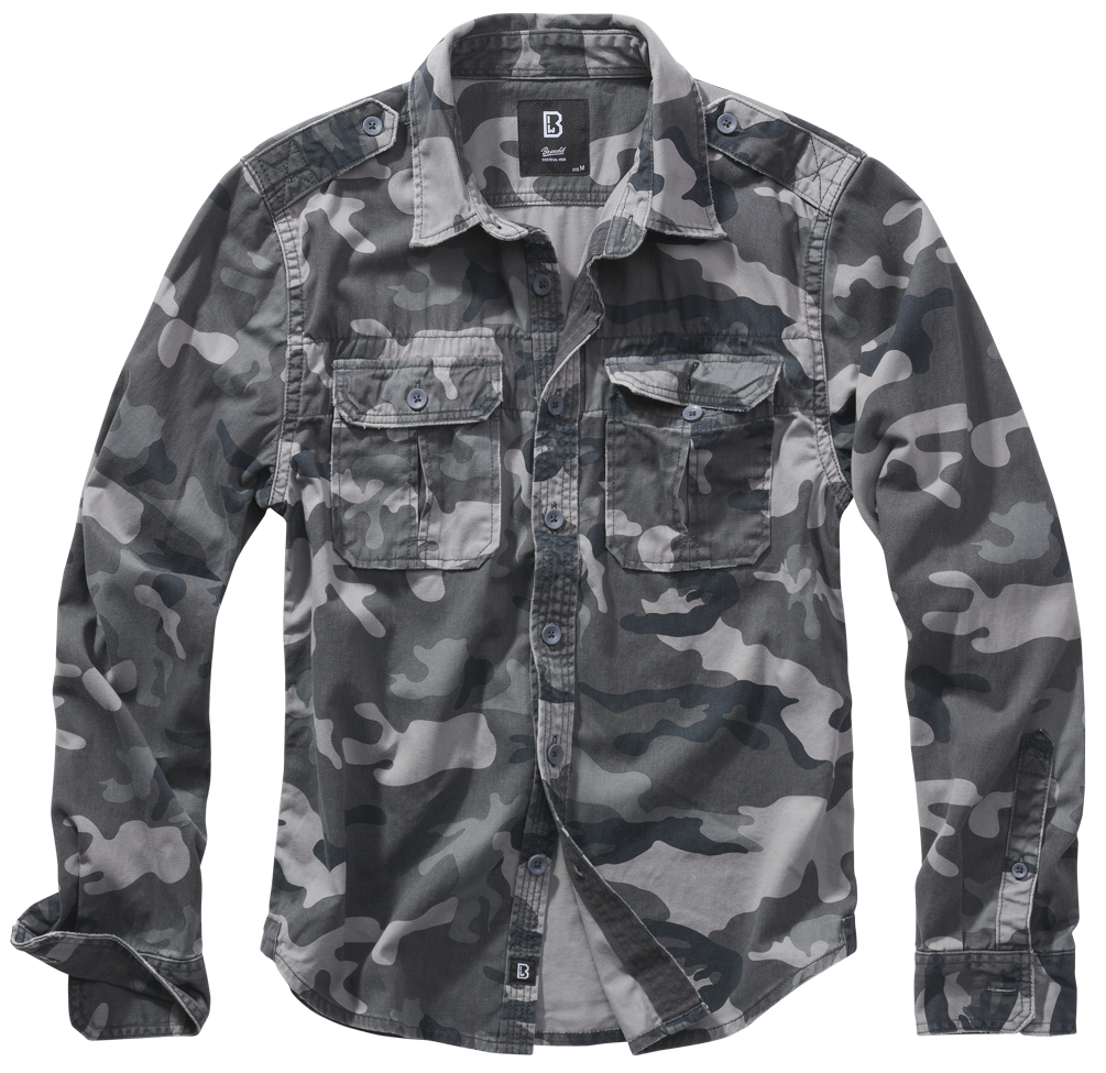 Brandit Rugged Shirt Long Sleeve: Grey Camo