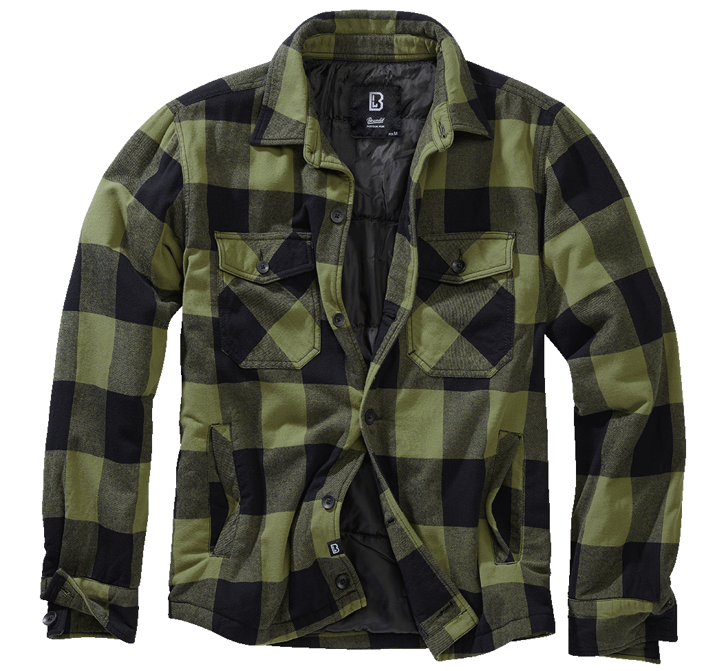 Brandit Quilted Flannel Lumber Jacket: Black / Olive