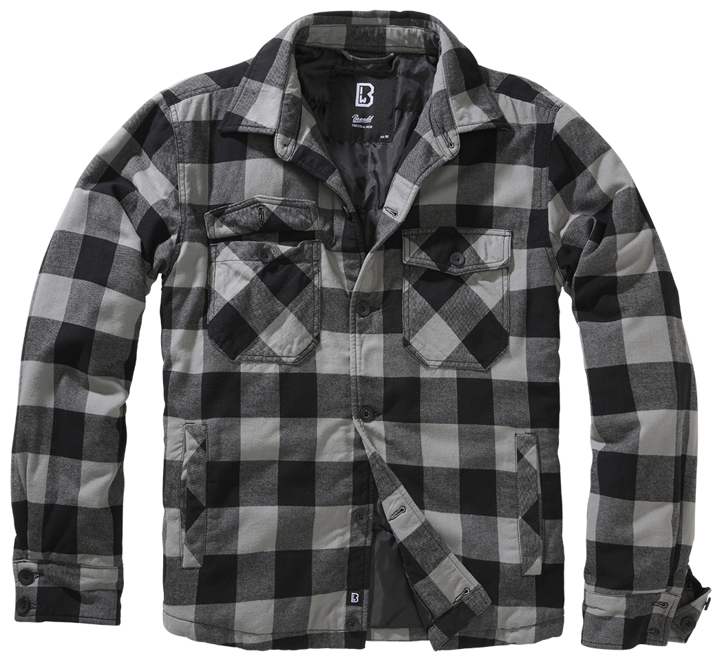 Brandit Quilted Flannel Lumber Jacket: Black / Grey