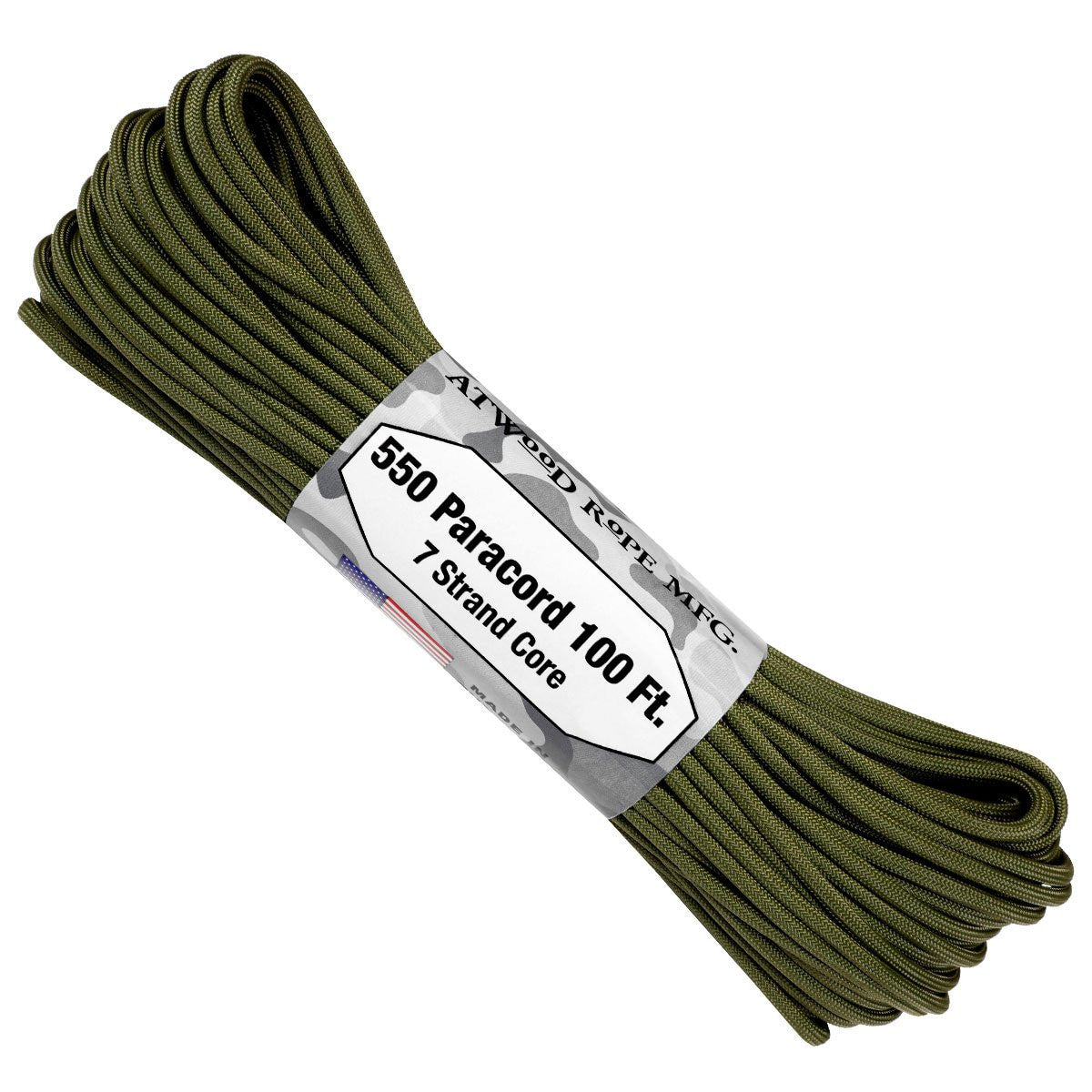 Atwood Rope, 550 Paracord, Nylon Parachute Cord, 7 Strand, USA Made: Olive Drab